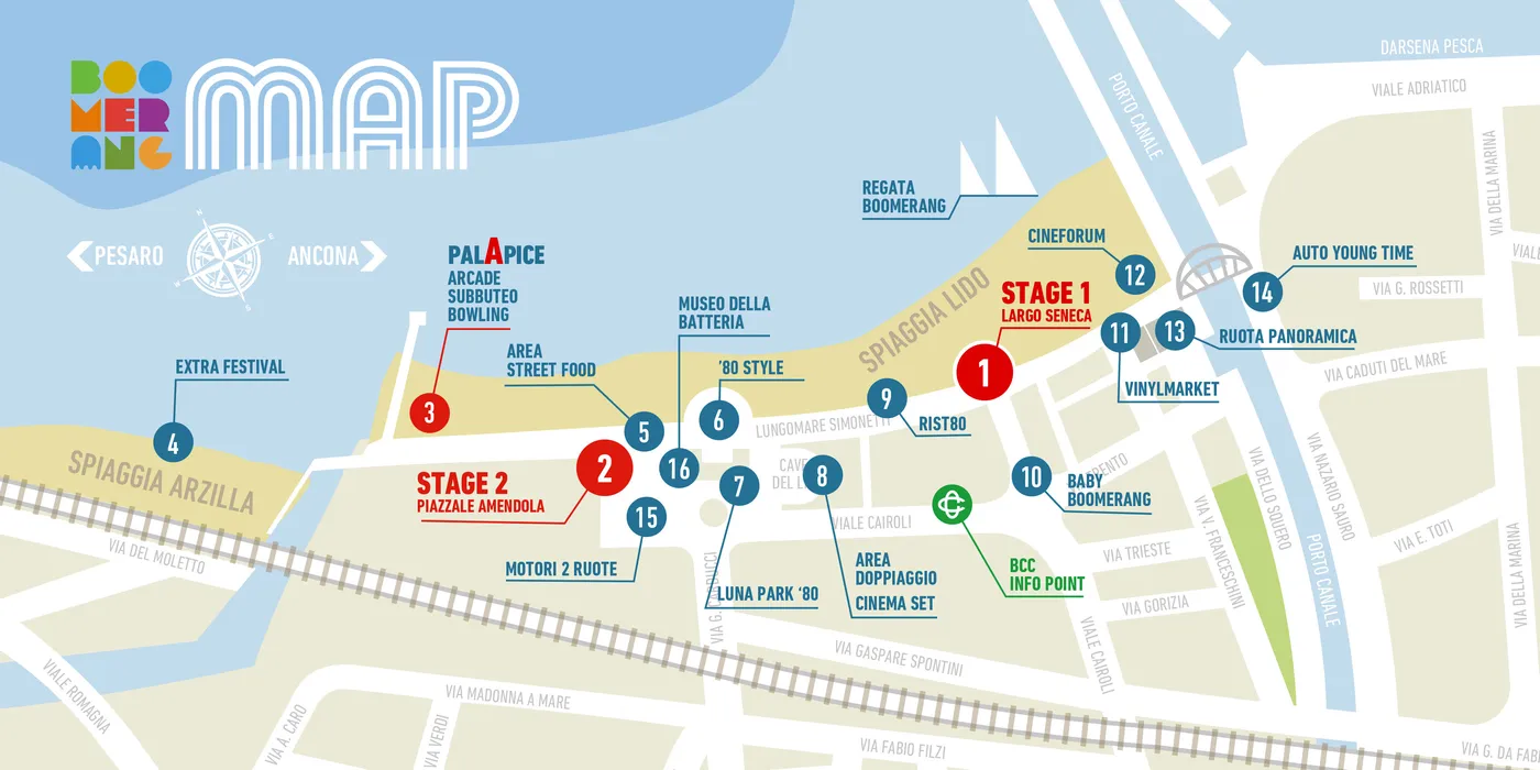 Mappa punti interesse boomerang rewind festival 2025 fano lido